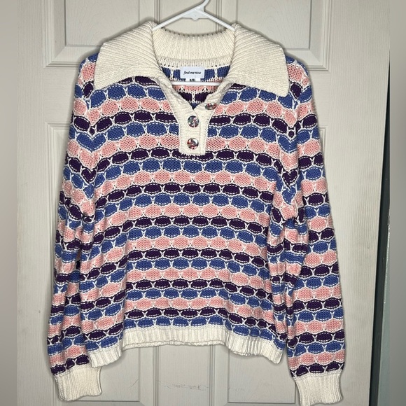 Free People x Find me Now Confetti Crochet Polo Sweater,XL XXL, runs like large - Picture 4 of 9